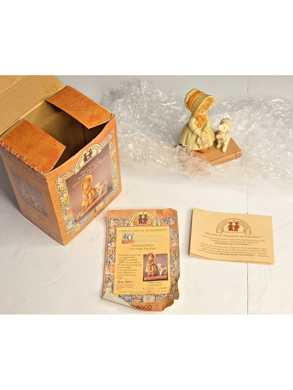 1992 Enesco Mary Had A Little Lamb Atwell Limited Edition Figurine Box COA